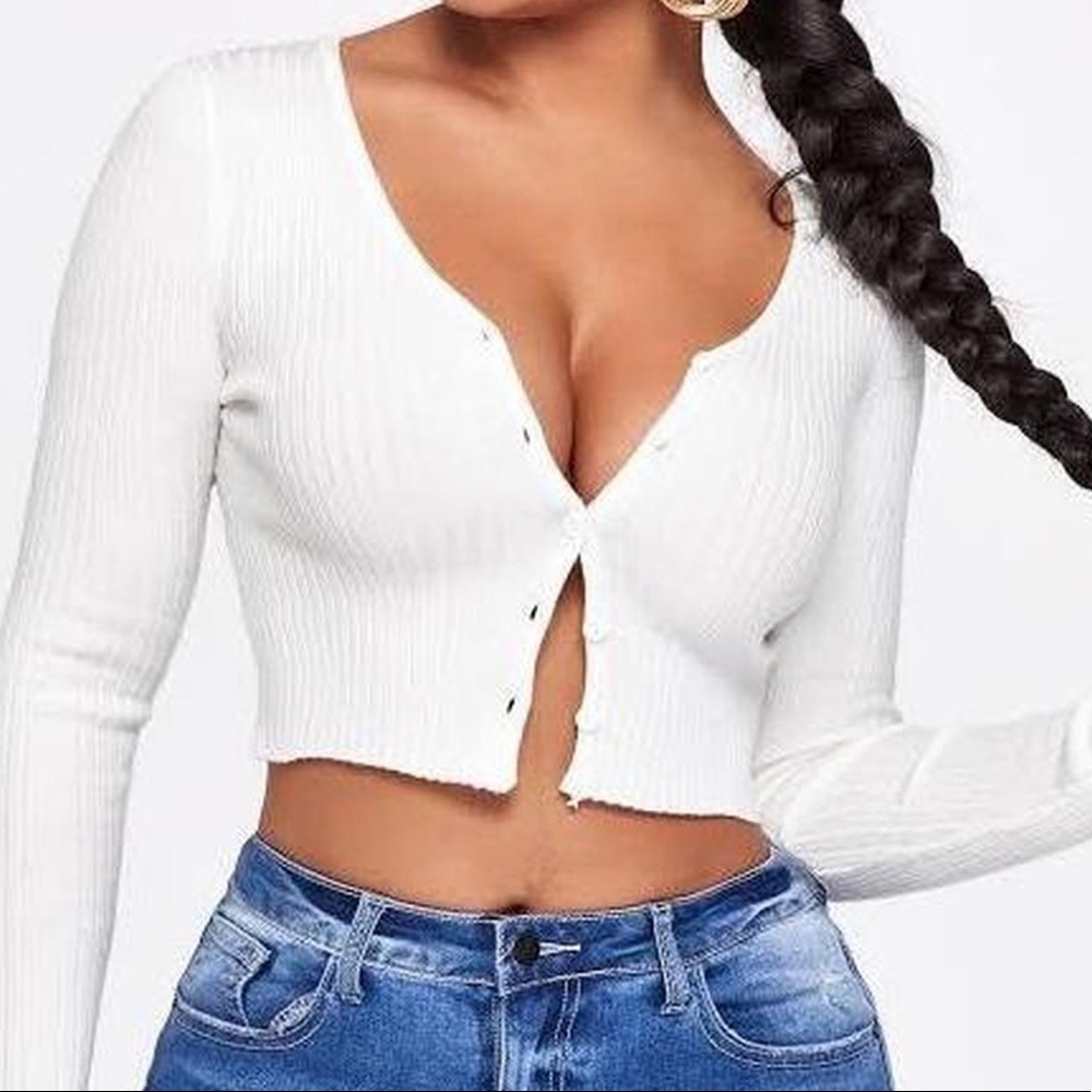 Garage white cropped longsleeve cardigan